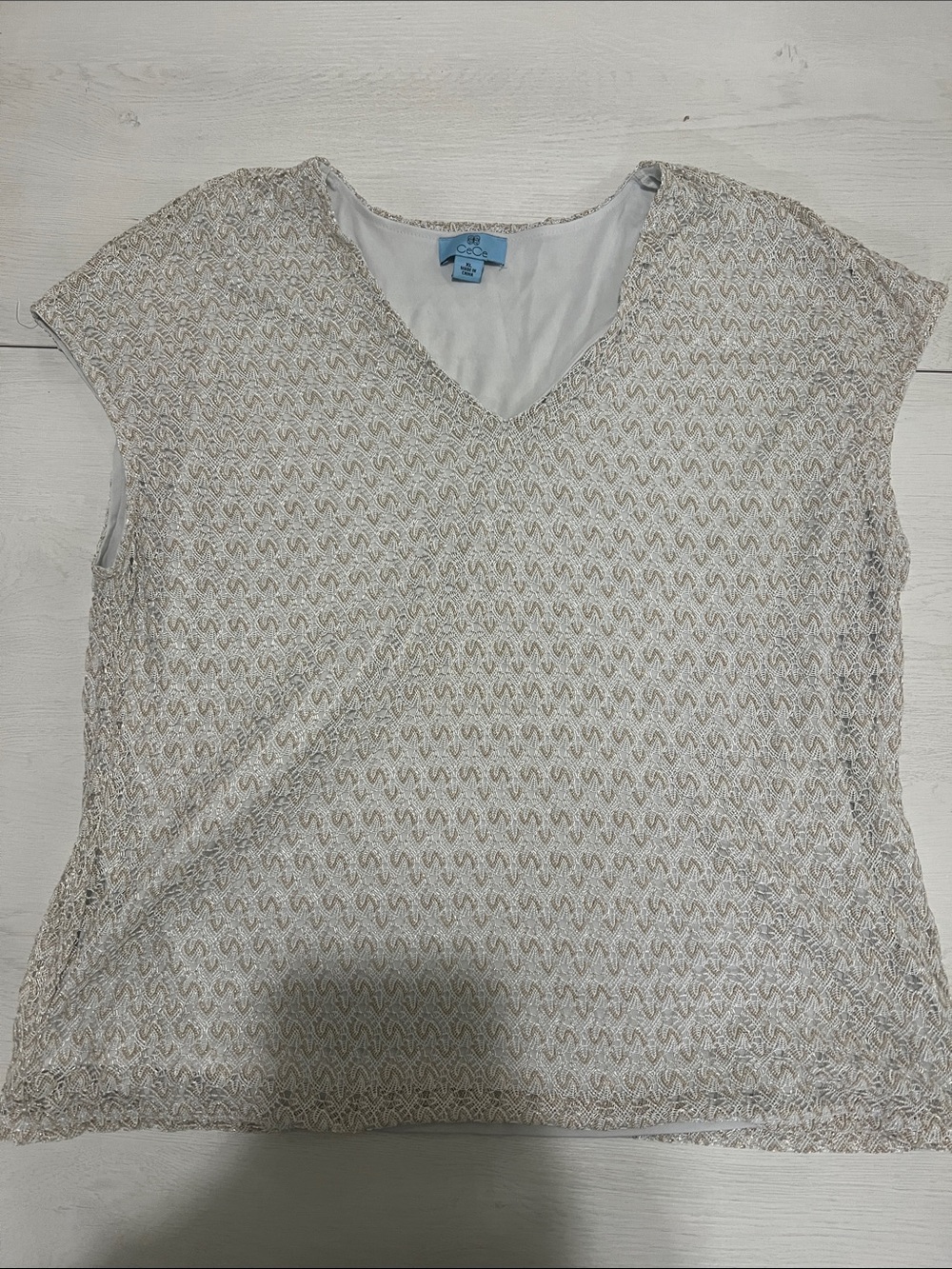 CeCe Cream Metallic V-Neck Knit Tunic Top